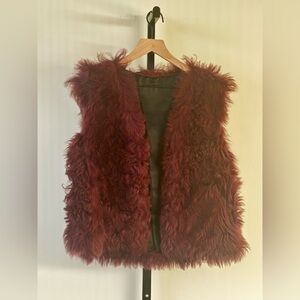 Vintage Burgundy Mongolian Lamb Vest Gilet